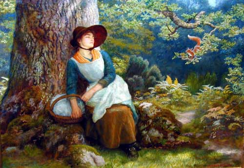 Painting Code#11456-Hughes, Arthur(England): Asleep in the Woods