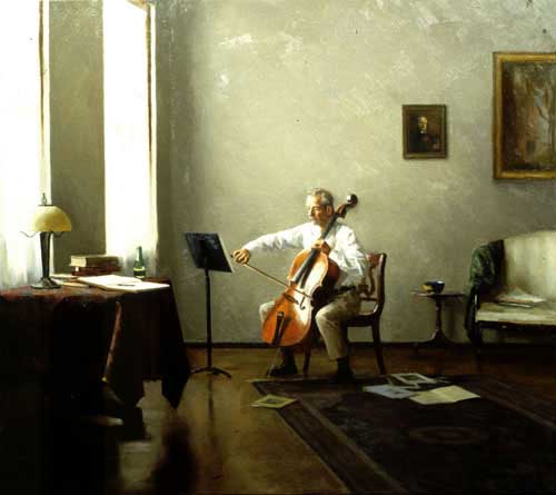 Painting Code#11755-Levin, Steven J(USA): Man Playing a Cello