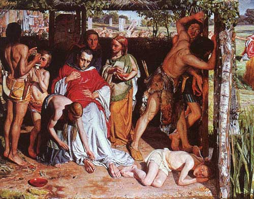 Painting Code#12096-Hunt, William Holman(England): A Converted British Family Sheltering a Christian Missionary from the Persecution of the Druids