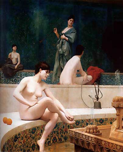 Painting Code#12240-Gerome, Jean-Leon(France): A Bath, Woman Bathing Her Feet(Harem Pool)