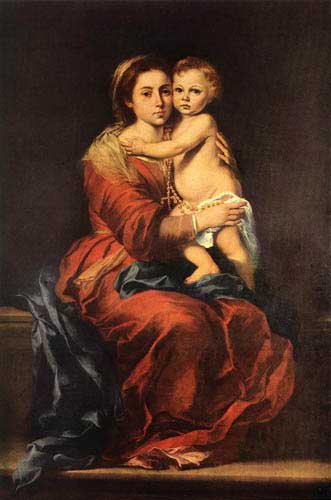 Painting Code#1485-Murillo,Bartolome Esteban: Virgin and Child with a Rosary 
 

