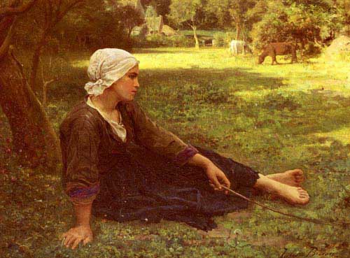 Painting Code#1967-Breton, Jules(France): Girl Guarding the Cows