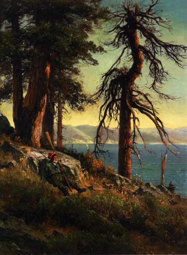 Painting Code#20210-Hill, Thomas - Lake Tahoe (A Man with an Oar Sitting on a Bluff)