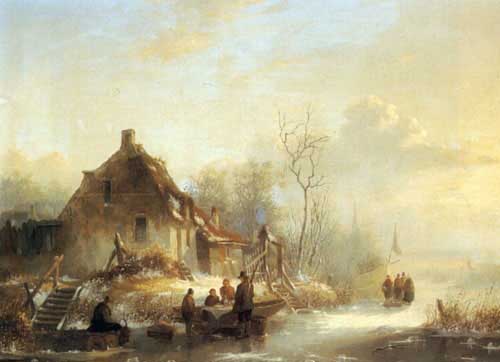 Painting Code#2204-Wittevronghel, Alexander Joseph(Netherlands): Picnic on a Frozen Lake
