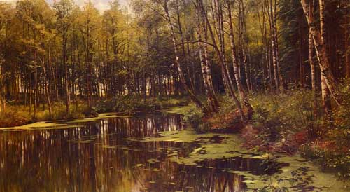 Painting Code#2701-Monsted, Peder Mork(Denmark): A Woodland Pond