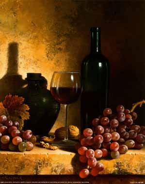 Painting Code#3264-Wine Bottle, Grapes and Walnuts