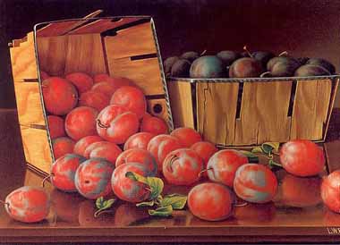 Painting Code#3539-Levi Wells Prentice - Baskets of Plums on a Tabletop