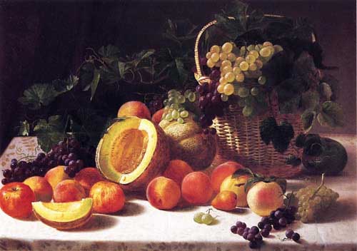 Painting Code#3654-George Hetzel - Still Life with Basket of Grapes