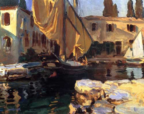 Painting Code#40466-Sargent, John Singer(USA): Boat with The Golden Sail, San Vigilio