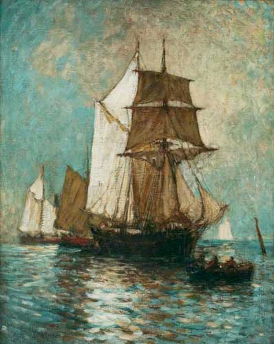 Painting Code#40832-PAUL BERNARD KING(USA): Ships in a Harbor 