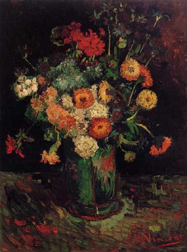 Painting Code#41624-Vincent Van Gogh - Vase with Zinnias and Geraniums