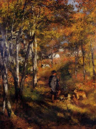 Painting Code#42077-Renoir, Pierre-Auguste - The Painter Jules Le Coeur Walking His Dogs in the Forest of Fontainebleau