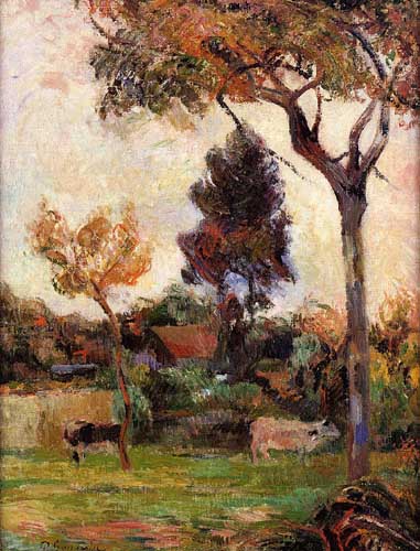 Painting Code#42219-Gauguin, Paul - Two Cows in the Meadow
