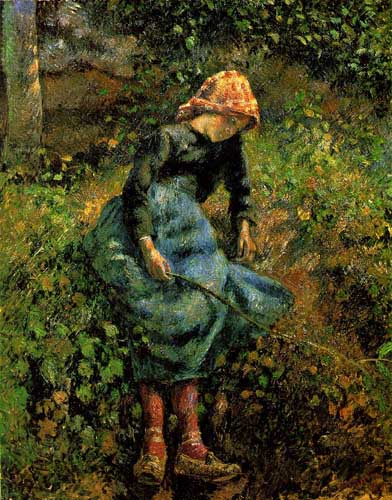 Painting Code#45685-Pissarro, Camille - The Shepherdess (Young Peasant Girl with a Stick)