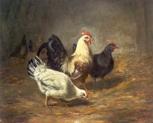 Painting Code#5687-Arthur Fizwilliam Tait - Poultry Feeding, Chickens 