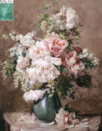 Painting Code#6066-Pierre Bourgogne - Still Life of Peonies &amp; Roses