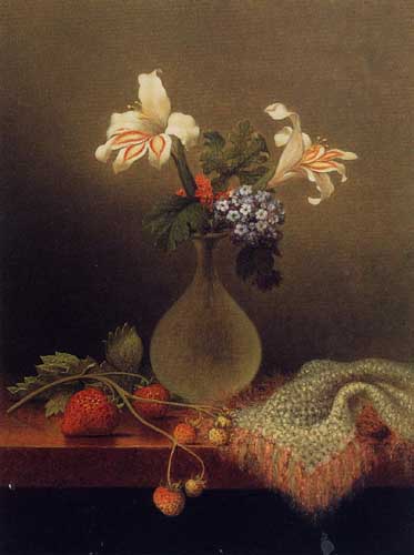 Painting Code#6237-Martin Johnson Heade - A Vase of Corn Lilies and Heliotrope