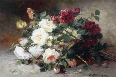 Painting Code#6256-Eugene Henri Cauchois - Still Life of Roses