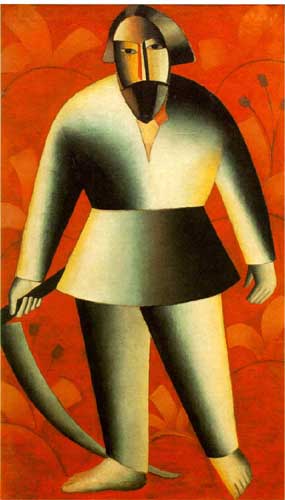 Painting Code#7188-Malevich, Kasimir(Russian, Suprematism): Reaper on Red Background