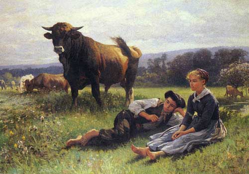 Painting Code#11187-Debat-Ponsan, Edouard Bernard(France): Herdsman's Repose