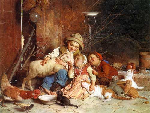 Painting Code#11304-Chierici, Gaetano(Italy): Farmyard Rascals