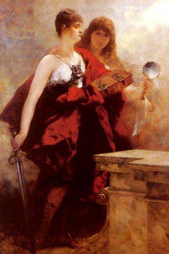 Painting Code#11409-Kaulbach, Hermann(Germany): Allegory Of Wisdom And Justice