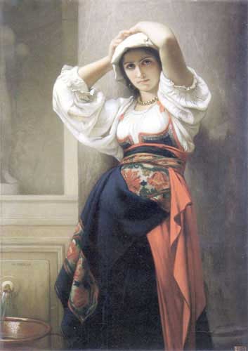 Painting Code#11452-Landelle, Charles Zacharie(France): A quick rest by the Fountain