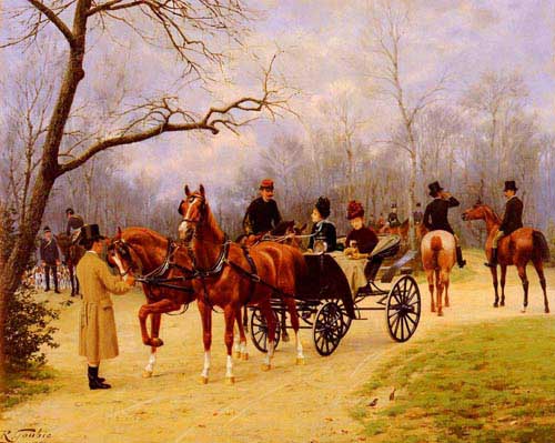 Painting Code#11464-Goubie, Jean Richard(France): Rendez-vous at the Meet