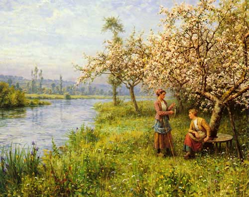 Painting Code#11491-Knight, Louis Aston(USA): Country Women after Fishing on a Summer's Day
