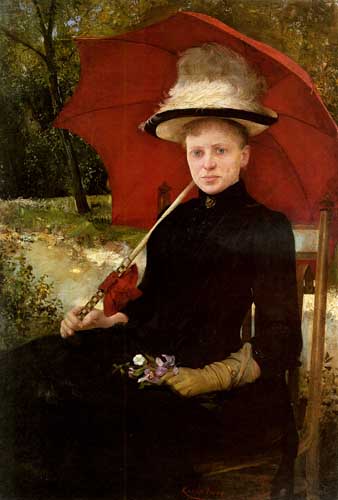 Painting Code#11492-Knopp, Imre(Hungary): The Red Parasol