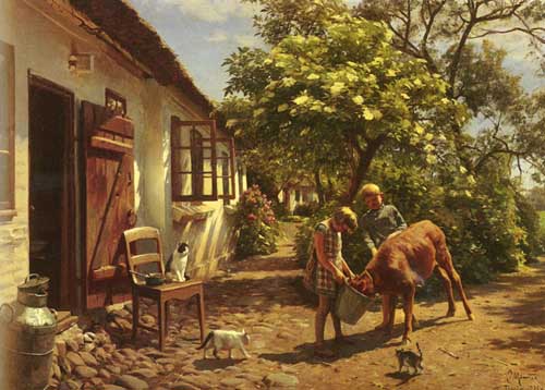 Painting Code#11562-Monsted, Peder Mork(Denmark): Feeding The Calf