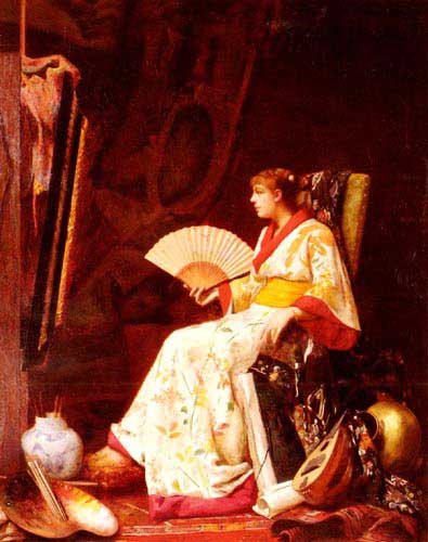 Painting Code#11627-Marx, Alphonse(France): Model In A Kimono In The Artist's Studio