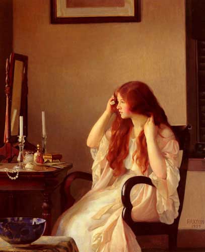 Painting Code#11712-Paxton, William McGregor(USA): Girl Combing Her Hair
