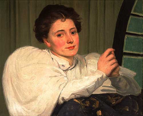 Painting Code#1174-Robert Walter Weir: Lady in Front of a Fan Window