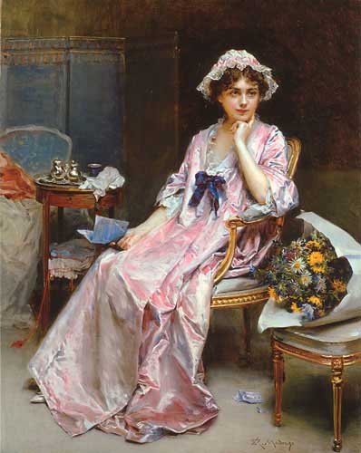 Painting Code#11869-Madrazo y Garreta, Raimundo de(Spain): The Reluctant Mistress