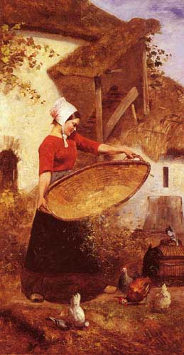 Painting Code#11899-Verwee, Louis Pierre(Belgium): Feeding Time for the Chickens