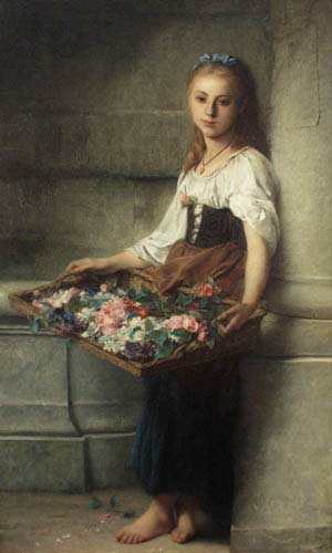 Painting Code#12065-Jourdan, Adolphe(France): The Flowerseller
