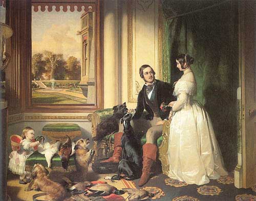 Painting Code#12108-Landseer, Sir Edwin Henry(UK): Windsor Castle in Modern Times (Queen Victoria, Prince Albert, and Princess Victoria)