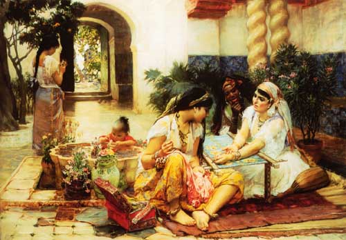 Painting Code#12401-Frederick Arthur Bridgeman - In a Village, El Biar, Algeria