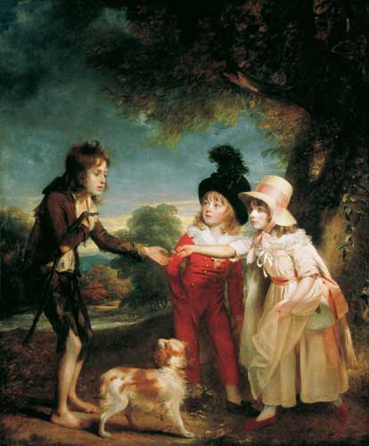 Painting Code#12438-Beechey, Sir William - Portrait of Sir Francis Ford's Children Giving a Coin to a Beggar Boy