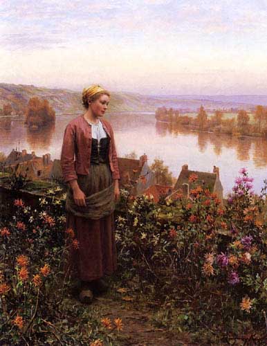 Painting Code#12469-Knight, Daniel Ridgway(USA) - A Garden above the Seine, Rolleboise