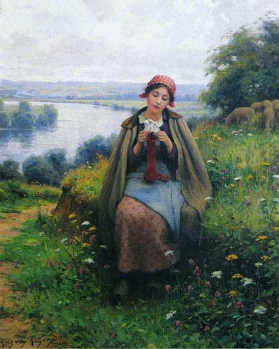 Painting Code#12472-Knight, Daniel Ridgway(USA) - Girl Knitting