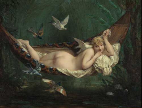 Painting Code#1422-Picou, Henri Pierre(France): The Hammock