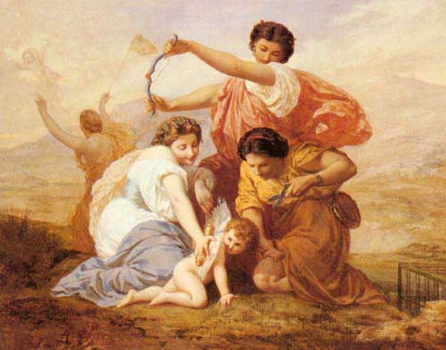 Painting Code#1489-Picou, Henri Pierre(France): Clipping Cupid's Wings