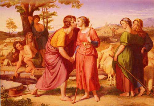Painting Code#1492-Schubert, Franz August(Germany): Jacob and Rachel at the Well