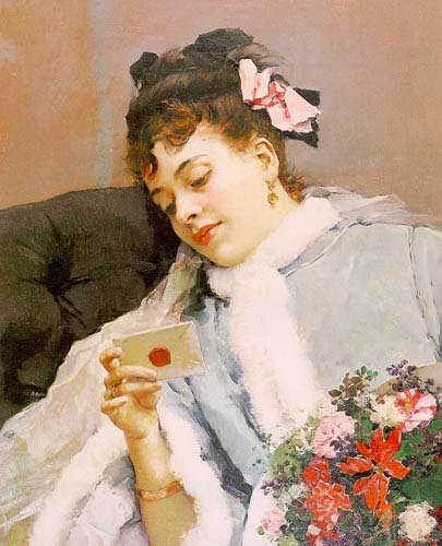 Painting Code#1563-Garreta, Raimundo de Madrazo y: The Love Letter