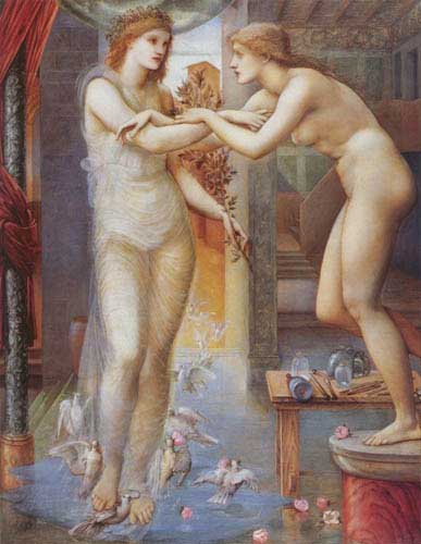 Painting Code#1656-Sir Edward Burne-Jones - Pygmalion and the Image III The Godhead Fires