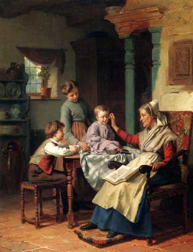 Painting Code#1713-Gerard, Theodore(Belgium): Trying On Grandmother's Spectacles
