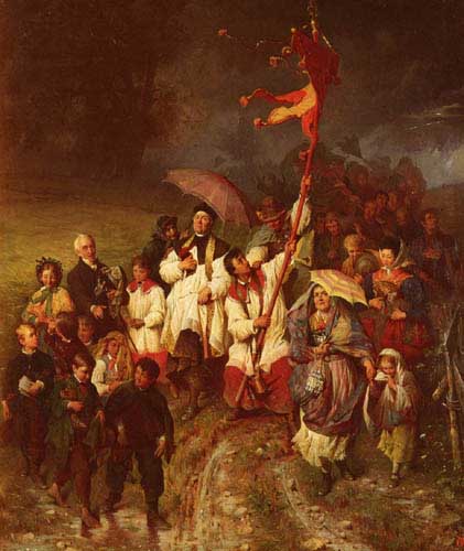 Painting Code#1898-Baumgartner, Peter: Der Erhorte Bittgang. Eine Prozession Vom Regen Uberrrascht