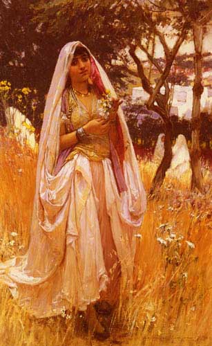 Painting Code#1975-Bridgman, Frederick Arthur(USA): Moorish Girl, Algiers Countryside
